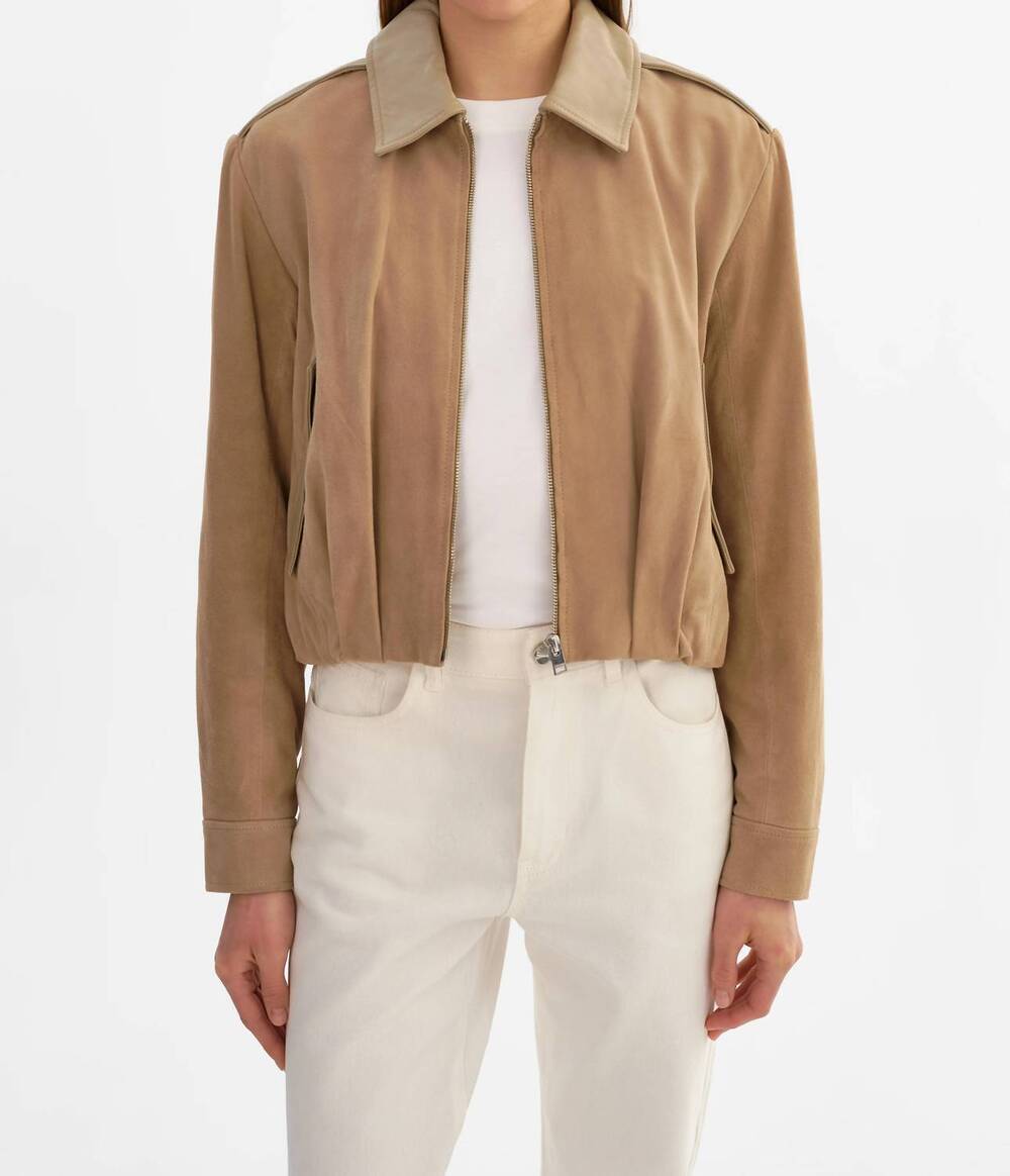 NEW LAMARQUE robbie suede bomber jacket in beige